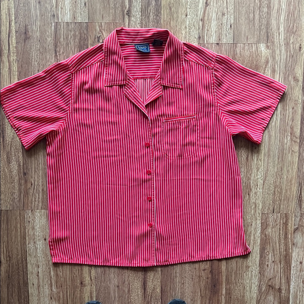 Laura Scott Red and White Striped Shirt